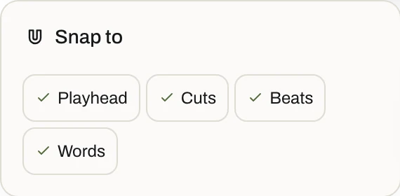 Cut’s Snap to, with Playhead, Cuts, Beats and Words each ticked